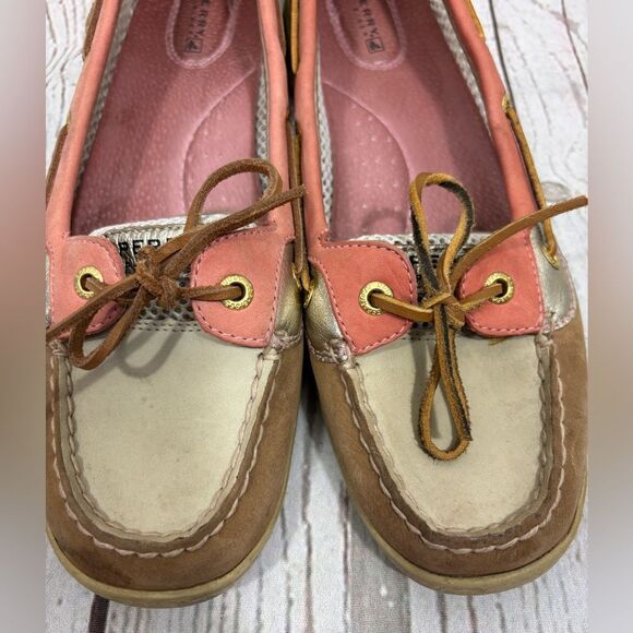 Sperry Top-Sider Angelfish Coral Salmon Tan Gold Mesh Womens Boat Shoes 10M - Picture 4 of 15